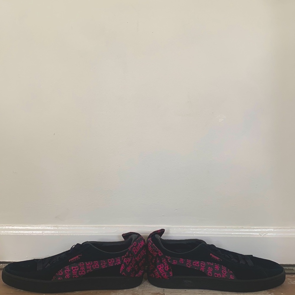 PUMA Suede Barbie Size 7 Pink and Black Shoe